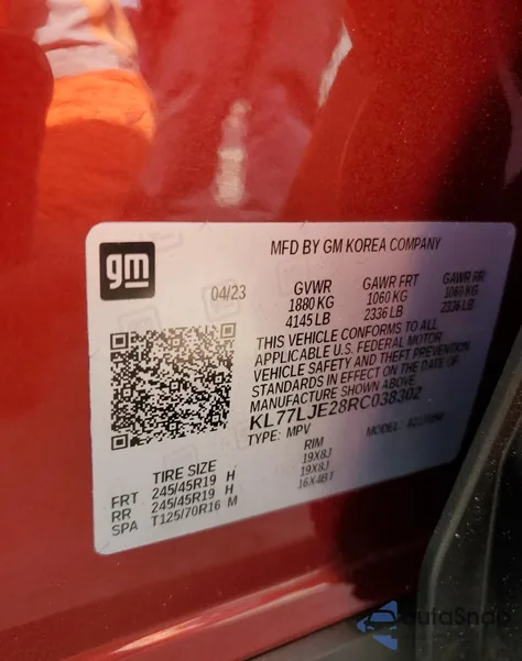 2024 Chevrolet Trax 2Rs from USA, damaged, VIN KL77LJE28RC038302